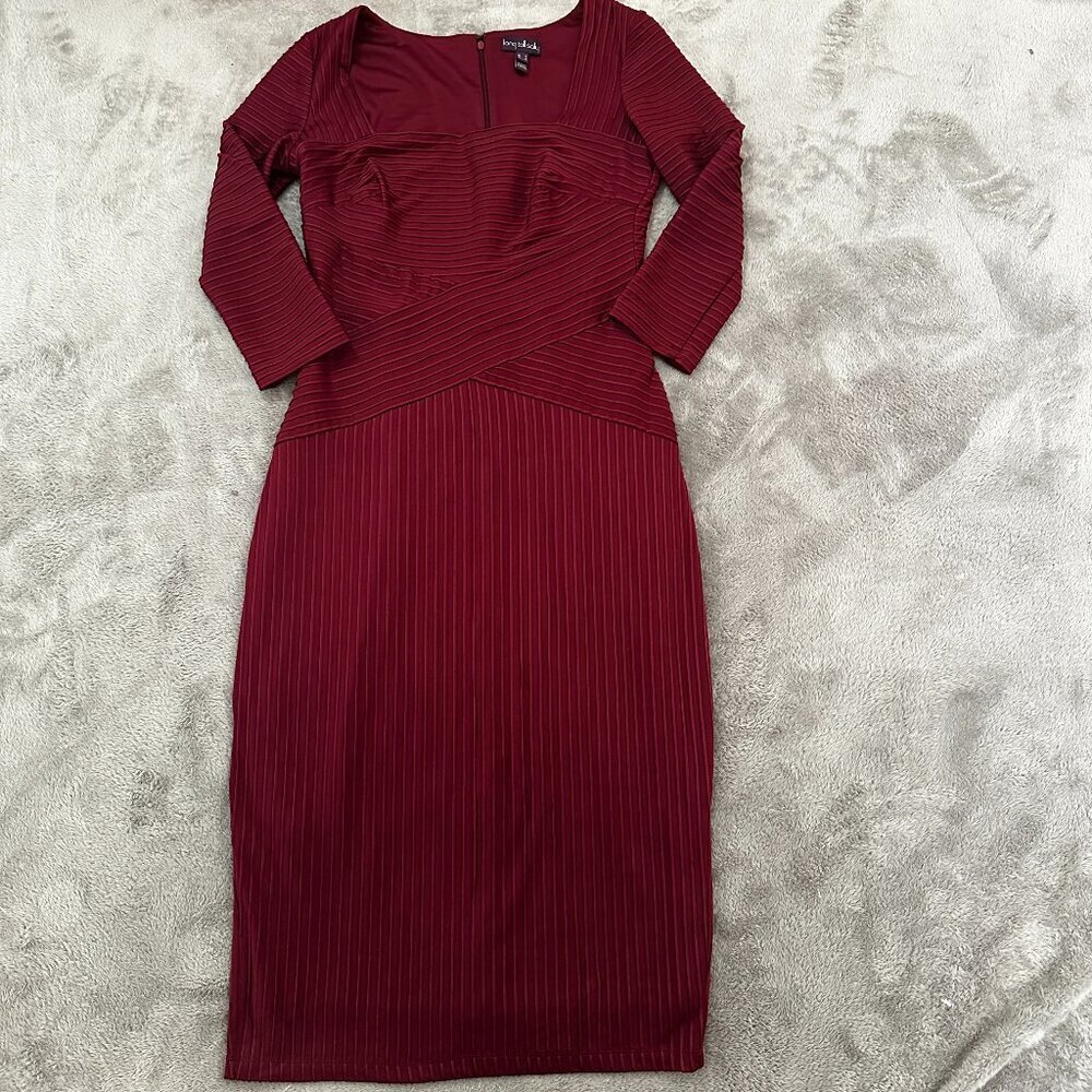 Long Tall Sally Square Neck Burgundy Midi Dress Women's size US 8